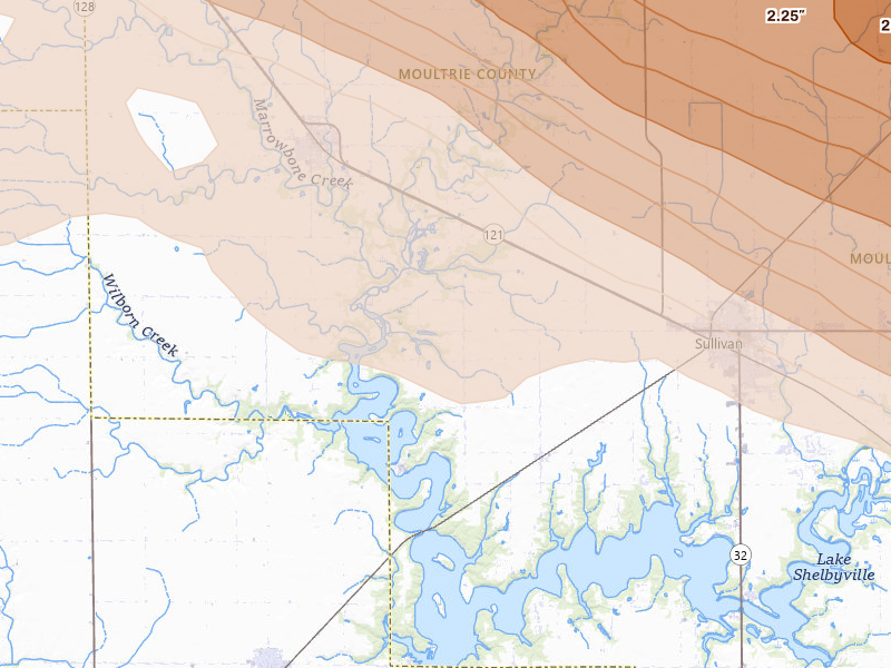 Radar-estimated hail-size map of the storm over Sullivan, IL on Jun 17, 2026