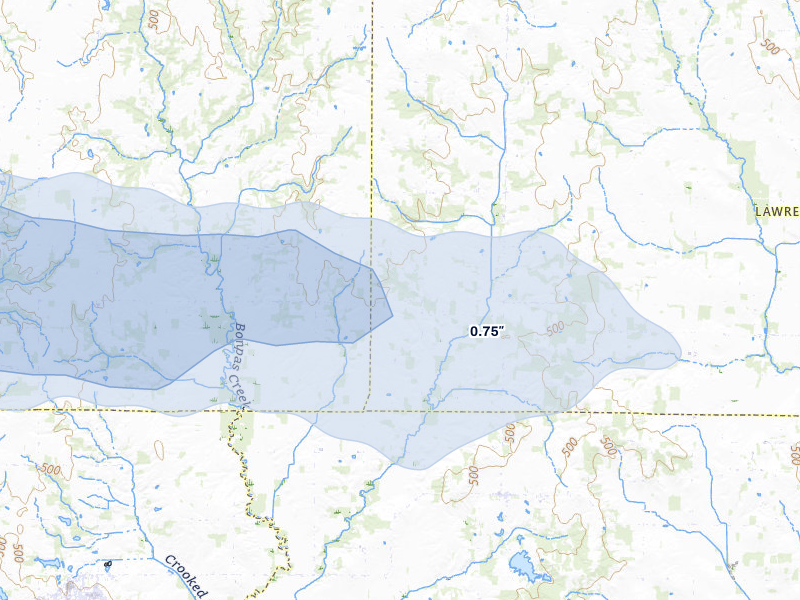 NEXRAD radar-signature map of the hail storm over Sumner, IL on Mar 22, 2026