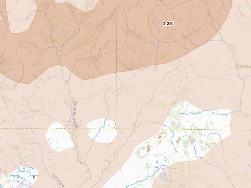 Radar-estimated hail-size map of the storm over Sumner, IL on Apr 27, 2026