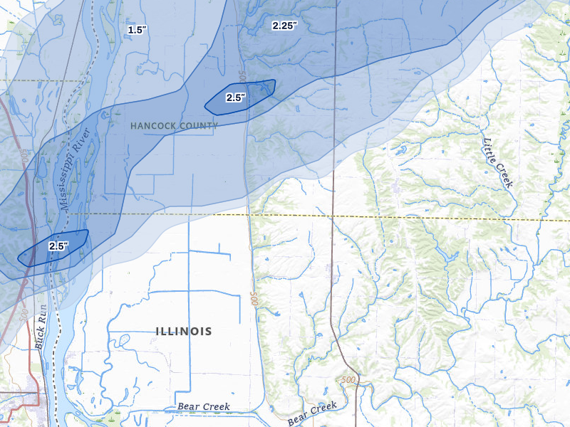 NEXRAD radar-signature map of the hail over Sutter, IL