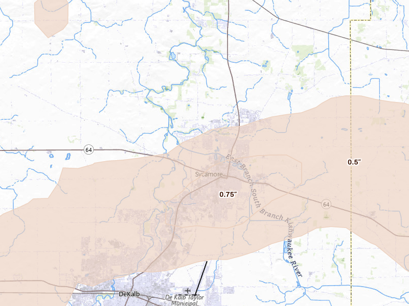 Radar-estimated hail-size map of the storm over Sycamore, IL