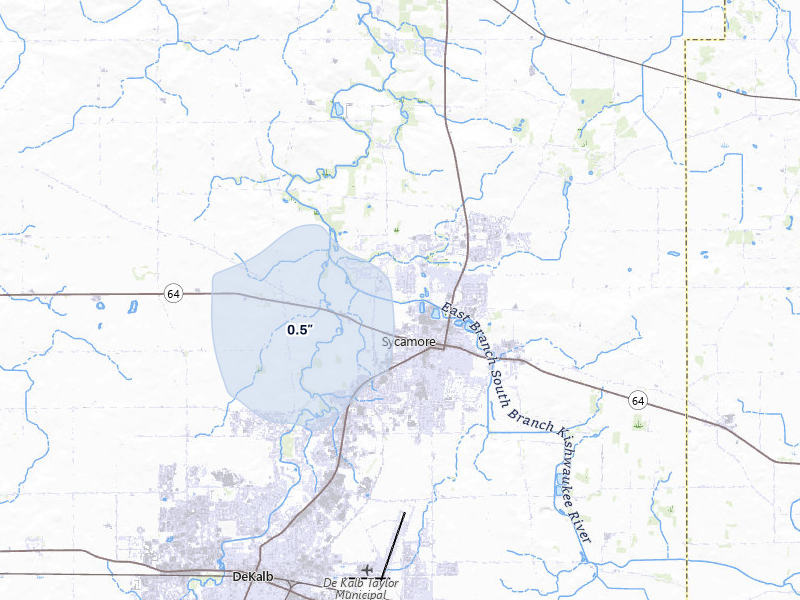 NEXRAD radar-signature map of the hail over Sycamore, IL