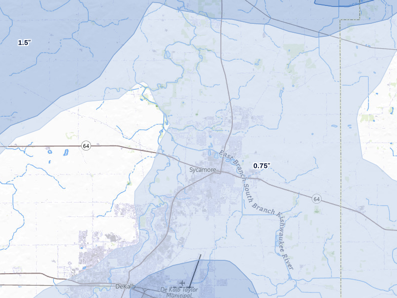 NEXRAD radar-signature map of the hail over Sycamore, IL