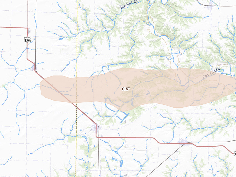 Radar-estimated hail-size map of the storm over Table Grove, IL on May 4, 2026