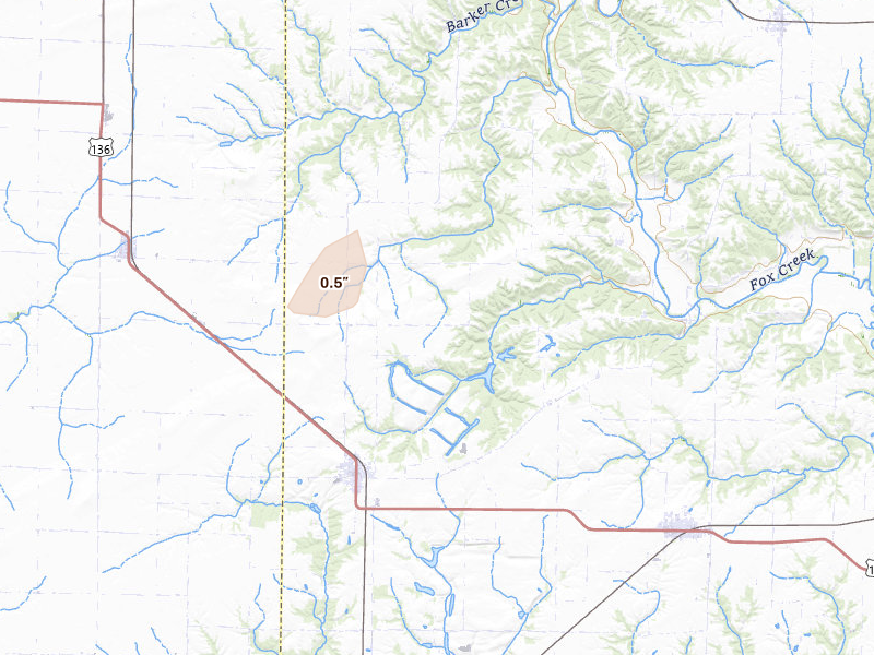 Radar-estimated hail-size map of the storm over Table Grove, IL on Jun 9, 2026