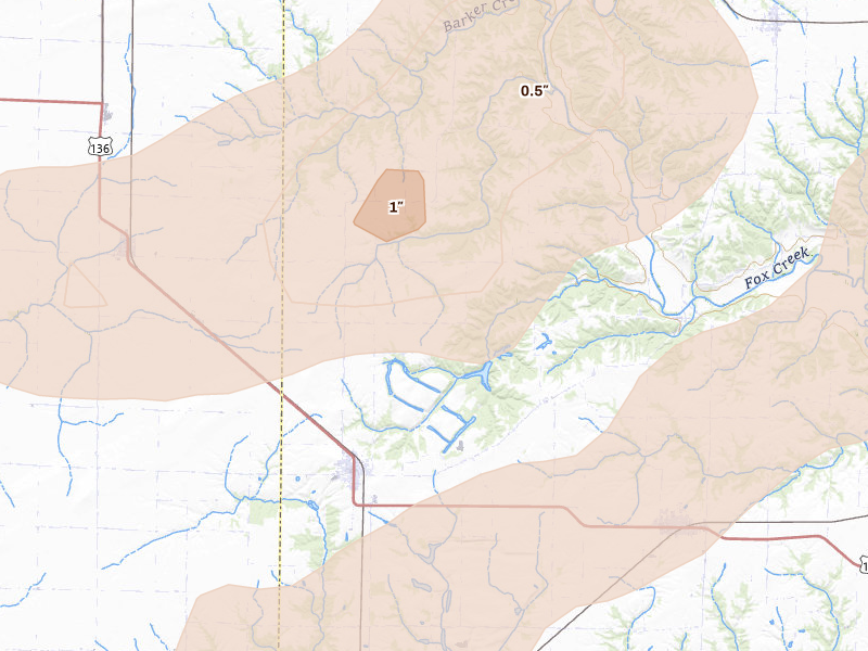 Radar-estimated hail-size map of the storm over Table Grove, IL on Jun 11, 2026