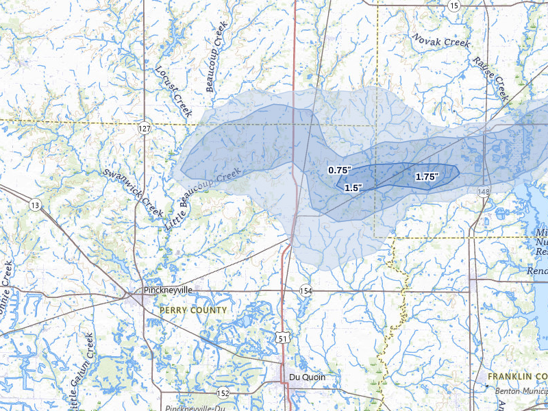 NEXRAD radar-signature map of the hail over Tamaroa, IL