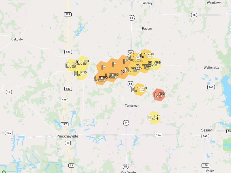 Hail map of Tamaroa, IL on Jul 4, 2026, hail up to 1.5"