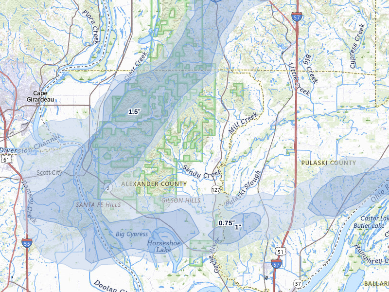 NEXRAD radar-signature map of the hail over Tamms, IL