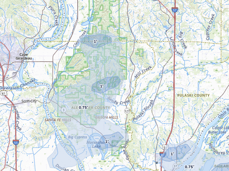 NEXRAD radar-signature map of the hail over Tamms, IL
