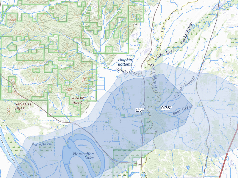 NEXRAD radar-signature map of the hail storm over Tamms, IL on Jul 31, 2026