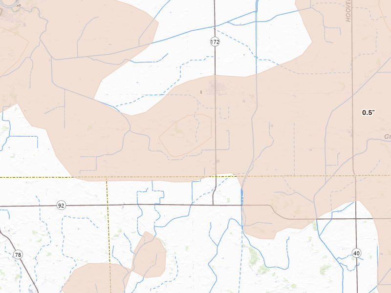 Radar-estimated hail-size map of the storm over Tampico, IL on Aug 11, 2026