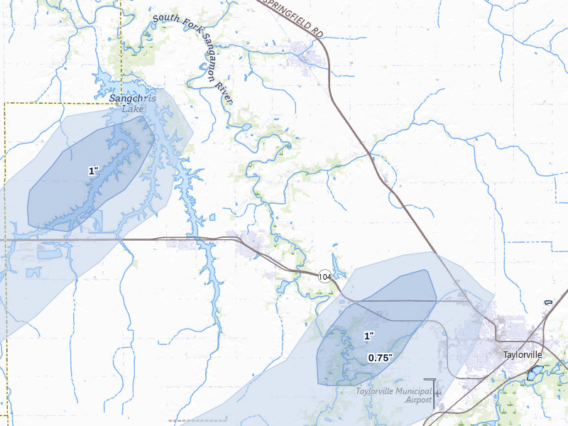 NEXRAD radar-signature map of the hail over Taylorville, IL