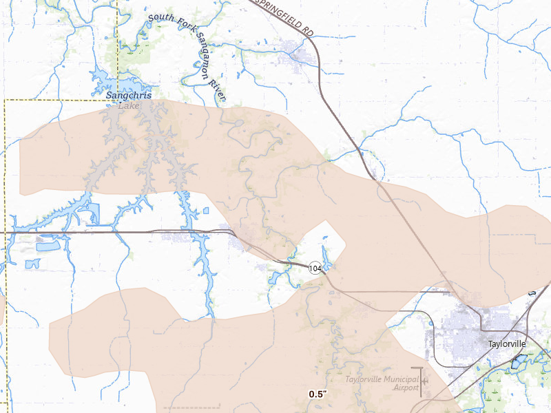 Radar-estimated hail-size map of the storm over Taylorville, IL on Mar 26, 2026