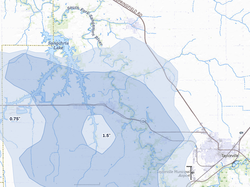 NEXRAD radar-signature map of the hail over Taylorville, IL