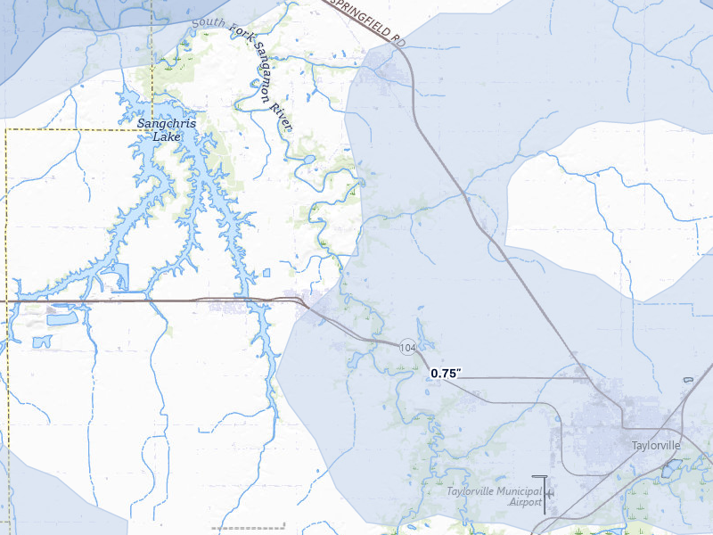 NEXRAD radar-signature map of the hail over Taylorville, IL