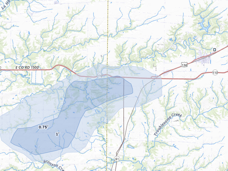 NEXRAD radar-signature map of the hail over Tennessee, IL