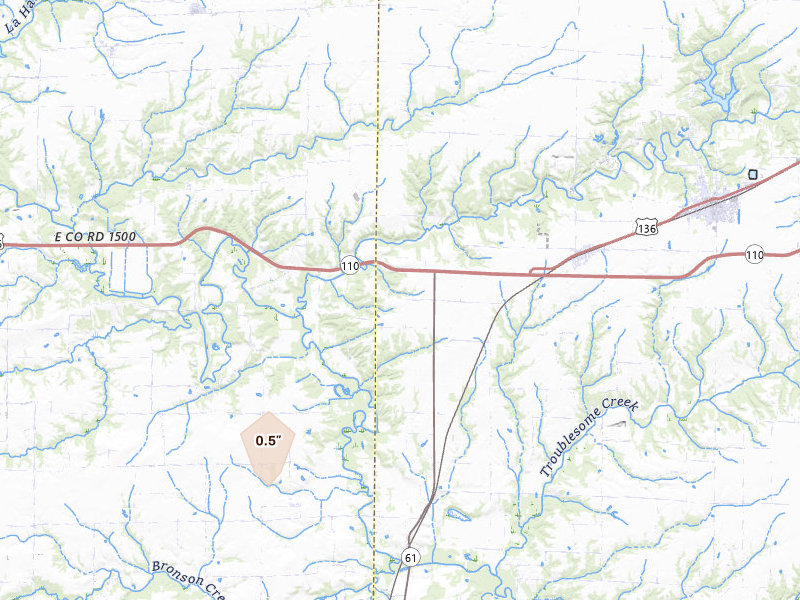 Radar-estimated hail-size map of the storm over Tennessee, IL on Jul 3, 2026