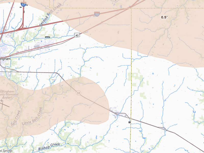Radar-estimated hail-size map of the storm over Teutopolis, IL on Jun 17, 2026