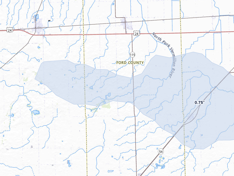 NEXRAD radar-signature map of the hail storm over Thawville, IL on Jun 5, 2026