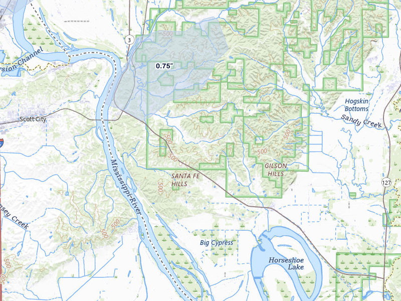 NEXRAD radar-signature map of the hail storm over Thebes, IL on Mar 4, 2026