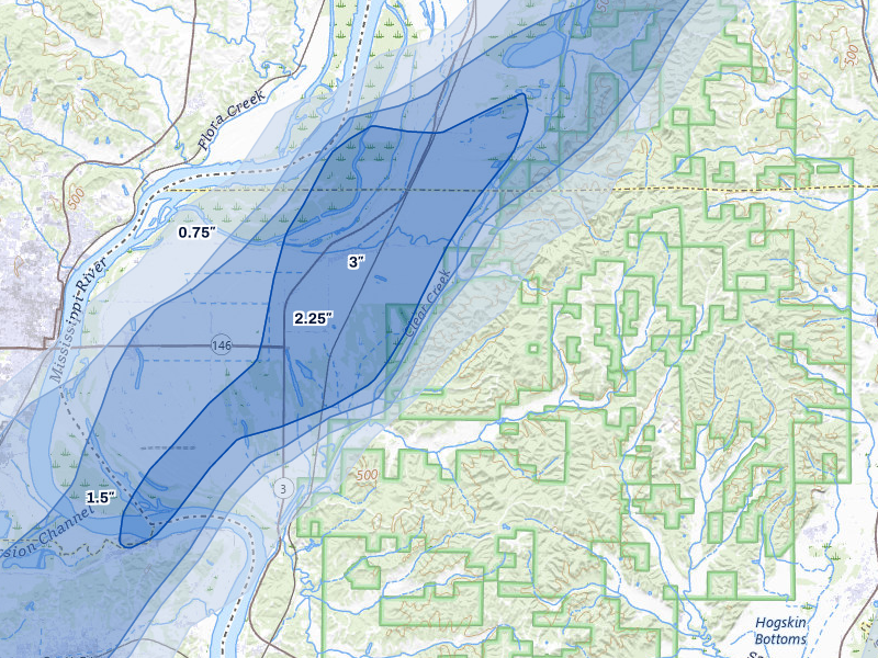 NEXRAD radar-signature map of the hail over Thebes, IL