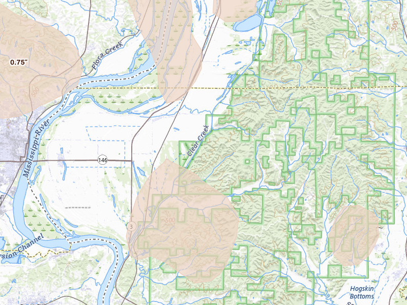 Radar-estimated hail-size map of the storm over Thebes, IL on Aug 12, 2026