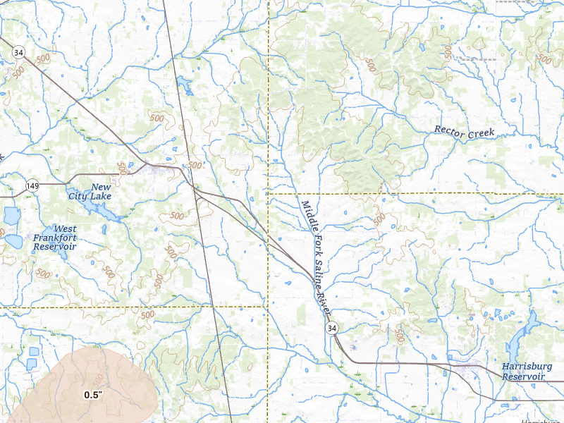 Radar-estimated hail-size map of the storm over Thompsonville, IL on Jul 4, 2026