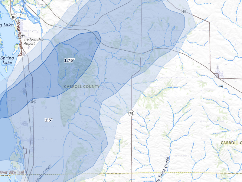 NEXRAD radar-signature map of the hail storm over Thomson, IL on Apr 2, 2026