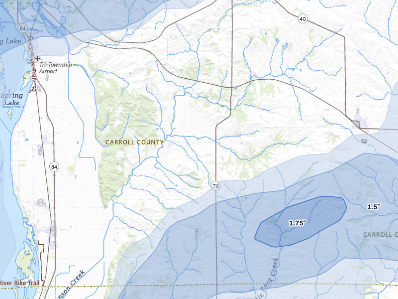 NEXRAD radar-signature map of the hail storm over Thomson, IL on Jul 3, 2026