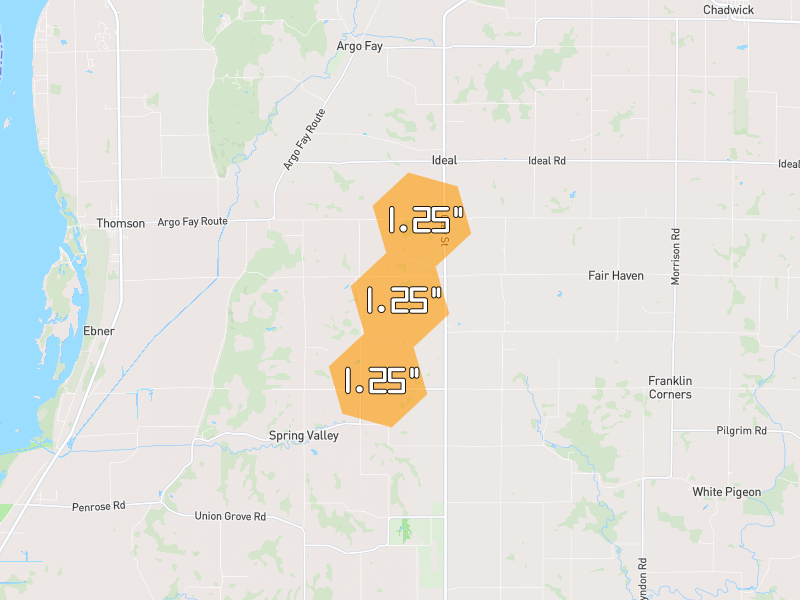 Hail map of Thomson, IL on Jul 3, 2026, hail up to 1.25"