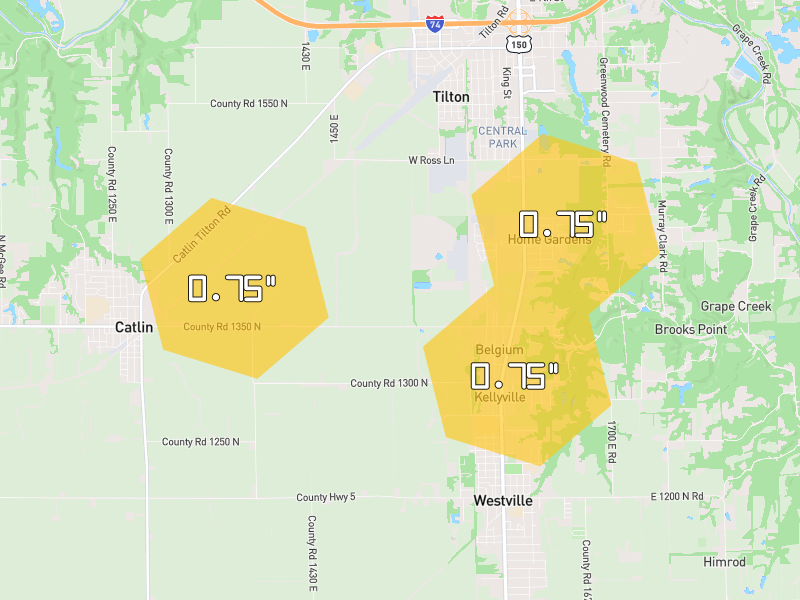 Hail map of Tilton, IL on Jul 4, 2026, hail up to 0.75"