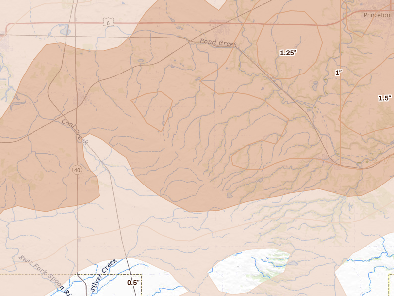 Radar-estimated hail-size map of the storm over Tiskilwa, IL on Mar 10, 2026