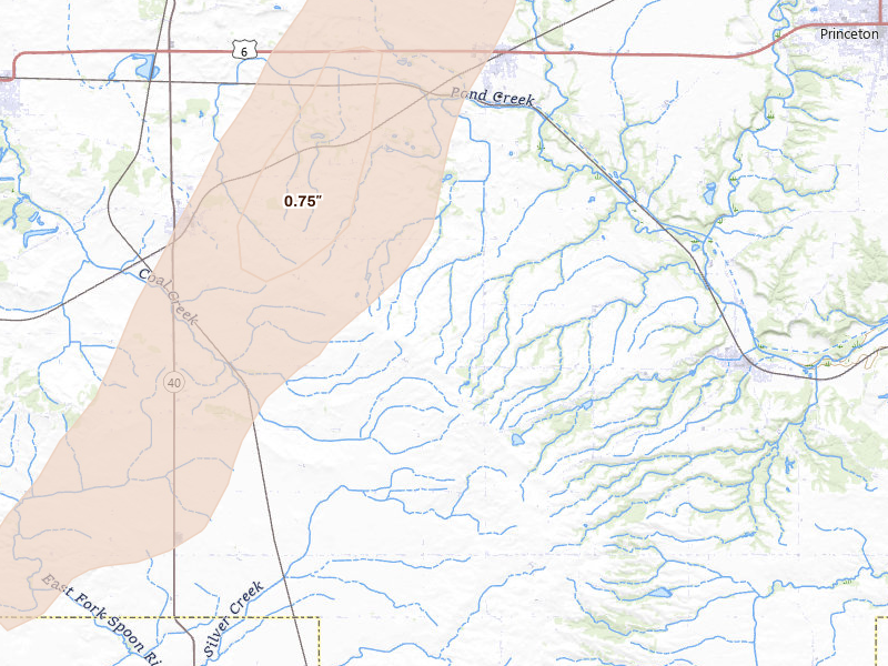 Radar-estimated hail-size map of the storm over Tiskilwa, IL on Apr 17, 2026