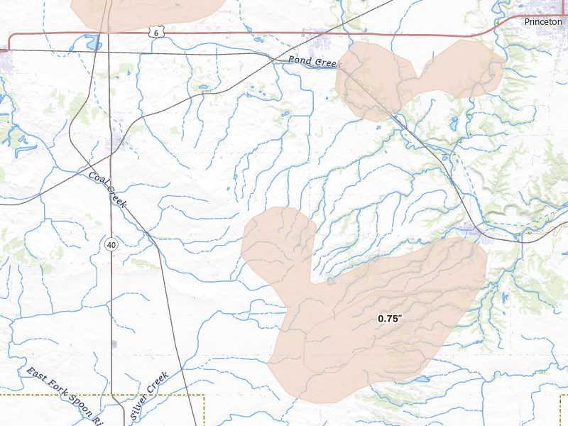 Radar-estimated hail-size map of the storm over Tiskilwa, IL on Jul 3, 2026