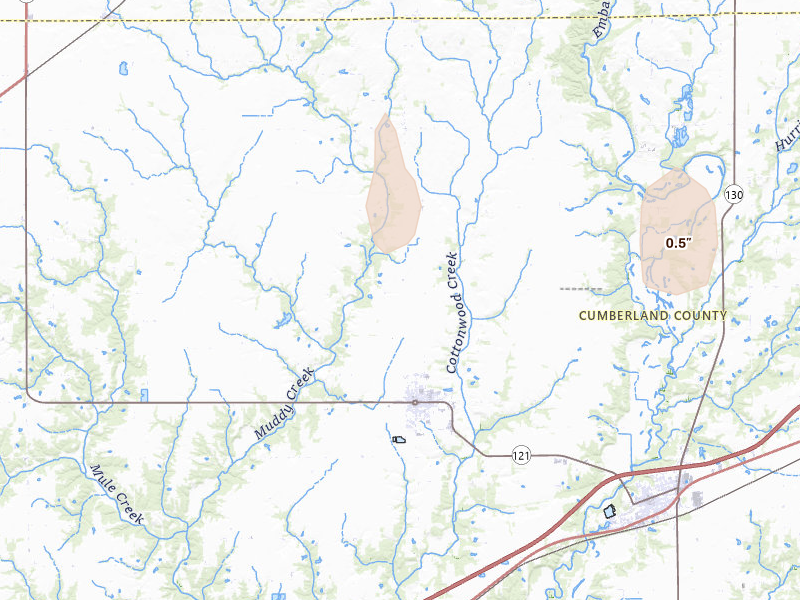 Radar-estimated hail-size map of the storm over Toledo, IL on Mar 26, 2026