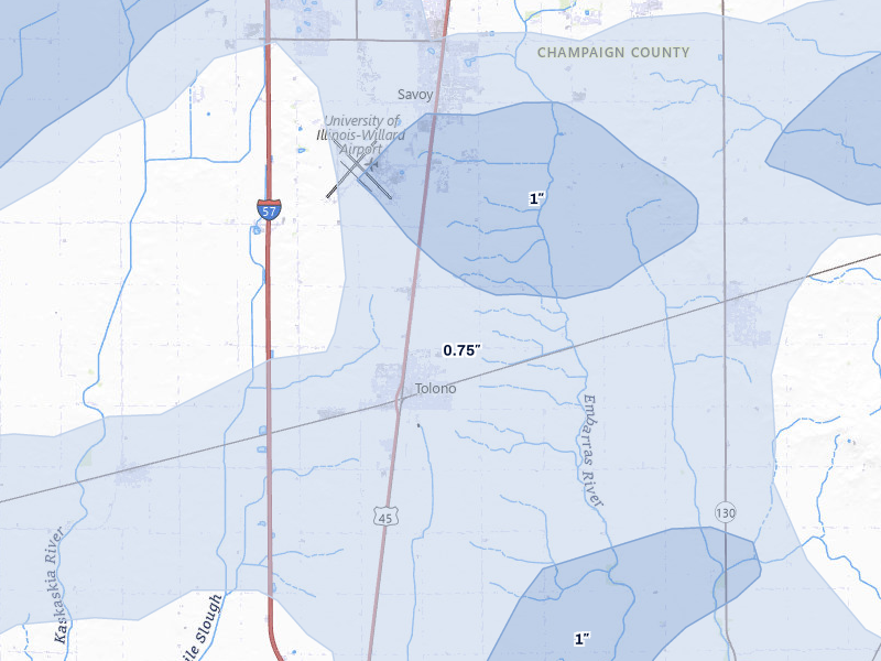 NEXRAD radar-signature map of the hail storm over Tolono, IL on Apr 27, 2026