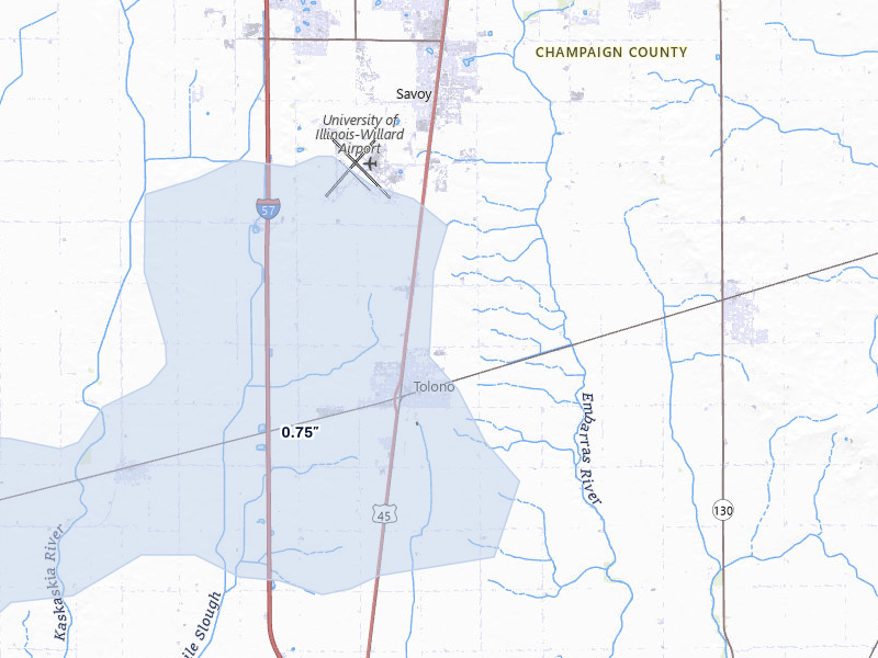 NEXRAD radar-signature map of the hail storm over Tolono, IL on May 4, 2026