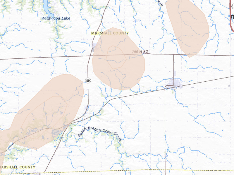 Radar-estimated hail-size map of the storm over Toluca, IL on Apr 2, 2026