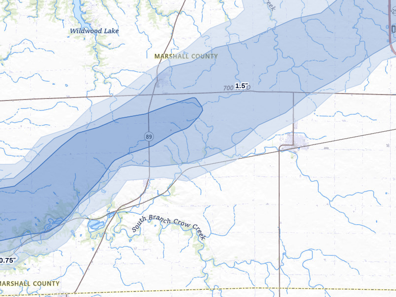 NEXRAD radar-signature map of the hail over Toluca, IL