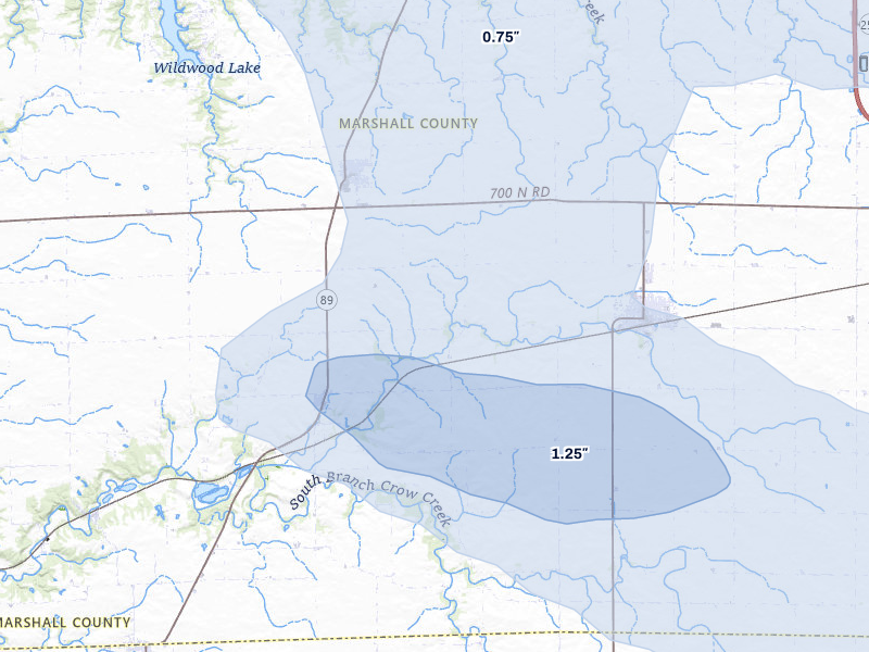 NEXRAD radar-signature map of the hail over Toluca, IL