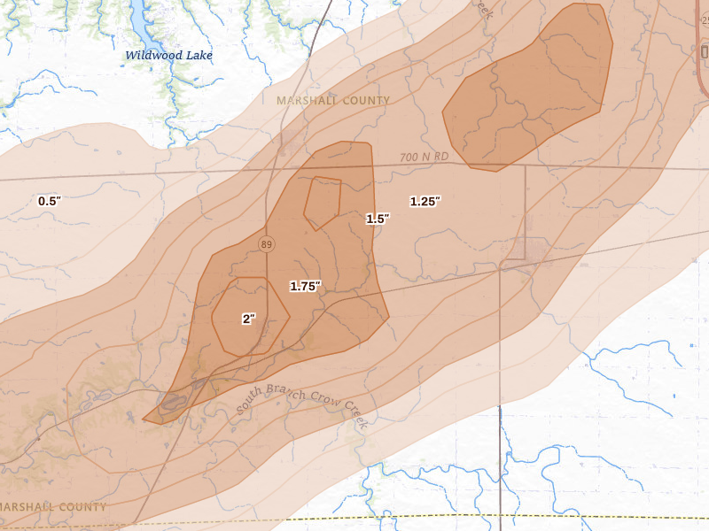 Radar-estimated hail-size map of the storm over Toluca, IL