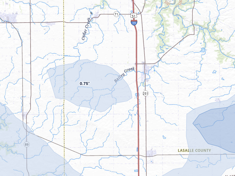 NEXRAD radar-signature map of the hail storm over Tonica, IL on Jun 5, 2026