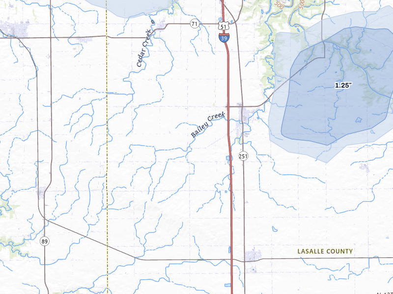 NEXRAD radar-signature map of the hail storm over Tonica, IL on Aug 13, 2026