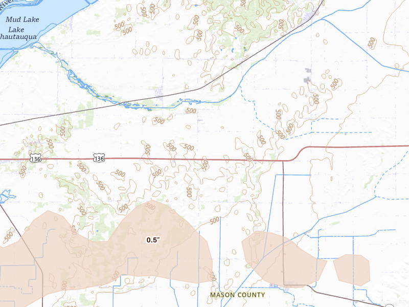 Radar-estimated hail-size map of the storm over Topeka, IL on Mar 31, 2026