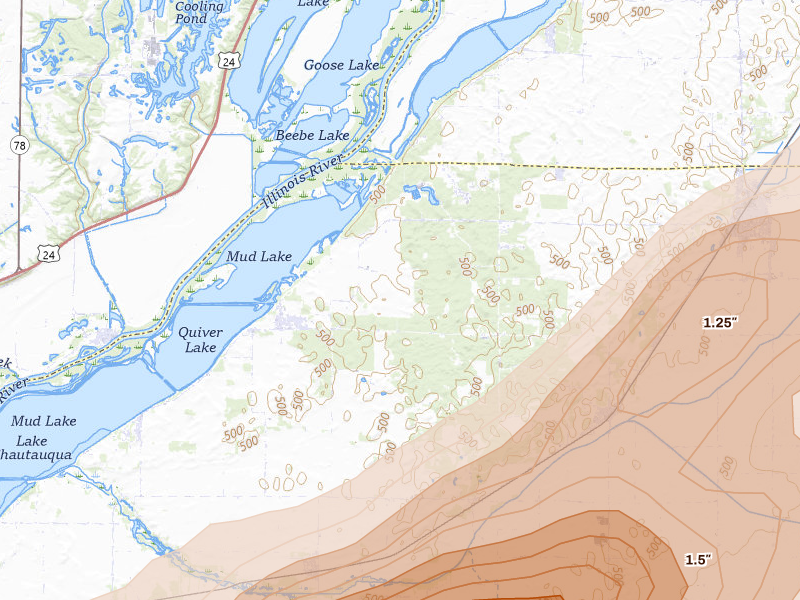Radar-estimated hail-size map of the storm over Topeka, IL on Apr 3, 2026