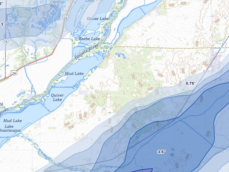 NEXRAD radar-signature map of the hail over Topeka, IL