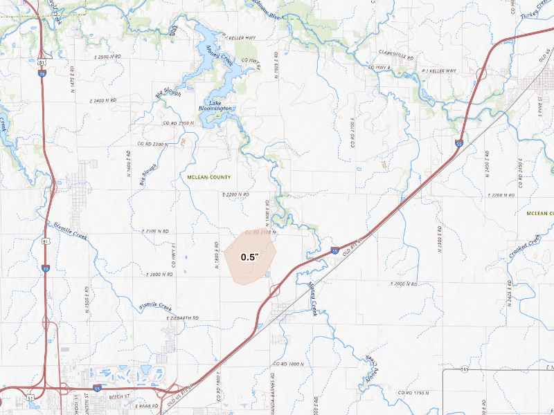 Radar-estimated hail-size map of the storm over Towanda, IL