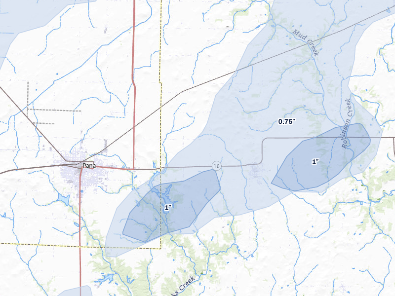 NEXRAD radar-signature map of the hail over Tower Hill, IL