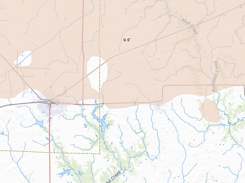 Radar-estimated hail-size map of the storm over Tower Hill, IL on Mar 26, 2026